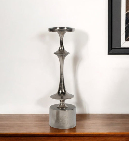 18" Silver Distressed Geometric Metal Tabletop Candle Holder