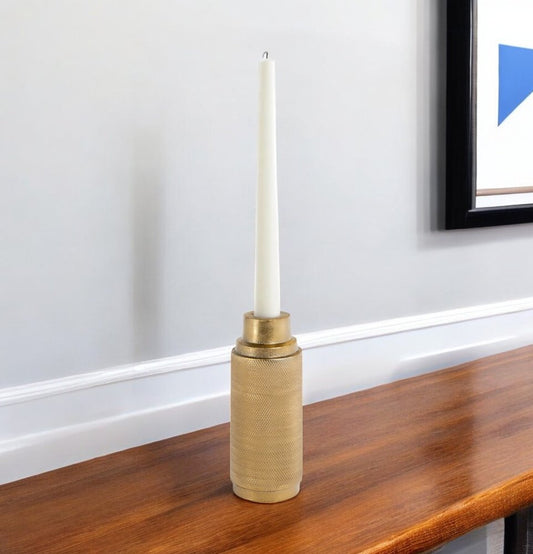 5" Gold Distressed Aluminum Tabletop Taper Candle Holder