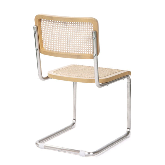 Set of Two Natural and Silver Steel Open Back Dining Side Chairs