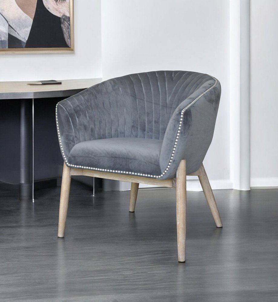 28" Gray And Brown Velvet Arm Chair