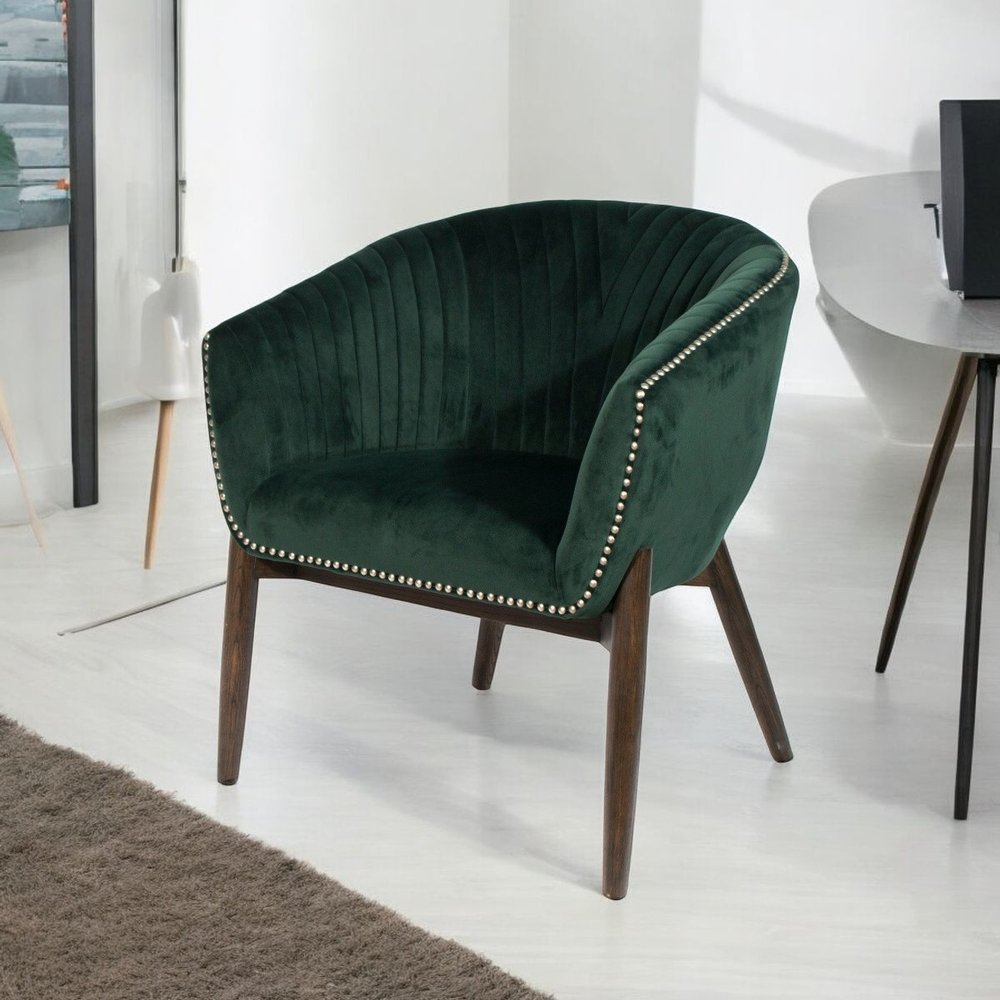 28" Green And Brown Velvet Arm Chair