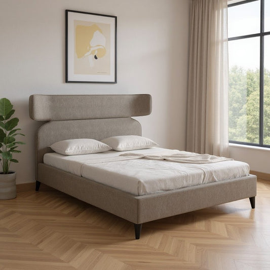 Brown Solid Wood And Upholstery Queen Bed Frame