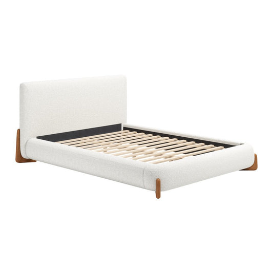 Ivory Solid Wood And Boucle Queen Bed Frame