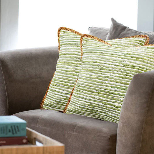 Set of Two 20" Green Beach Striped Throw Pillows