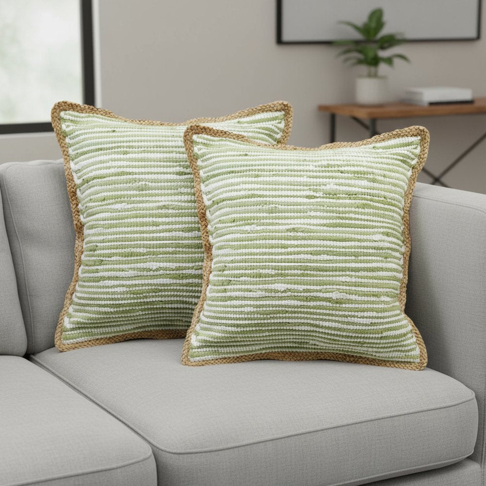 Set of Two 20" Green Beach Striped Throw Pillows
