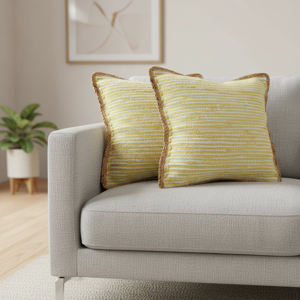 Set of Two 20" Yellow Beach Striped Throw Pillows