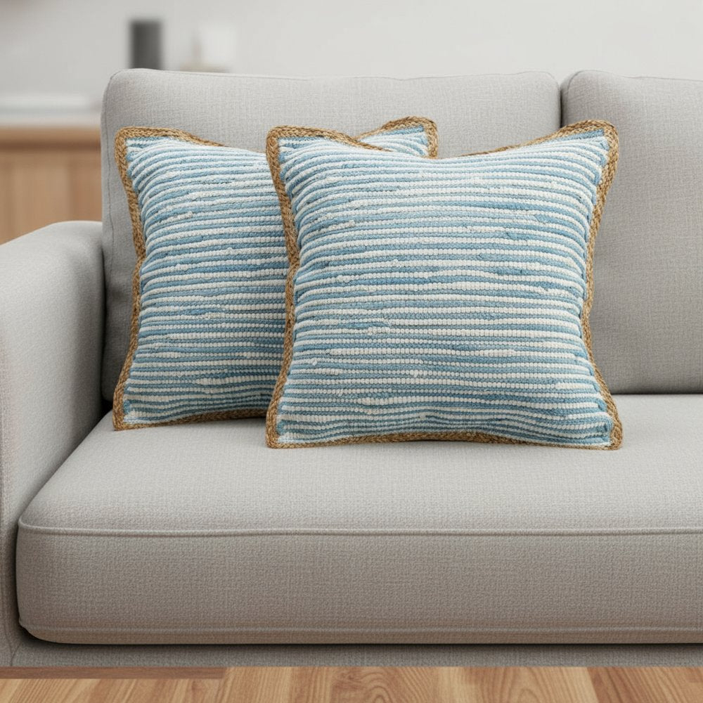 Set of Two 20" Blue Beach Striped Throw Pillows