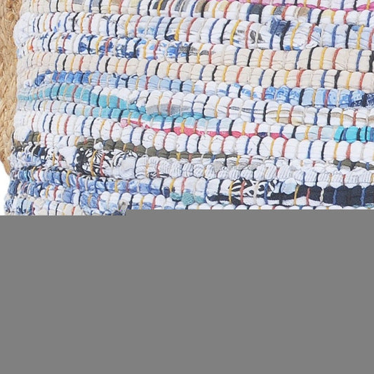 Set of Two 20" Aqua Ivory And Natural Striped Cotton And Jute Throw Pillows with Texture