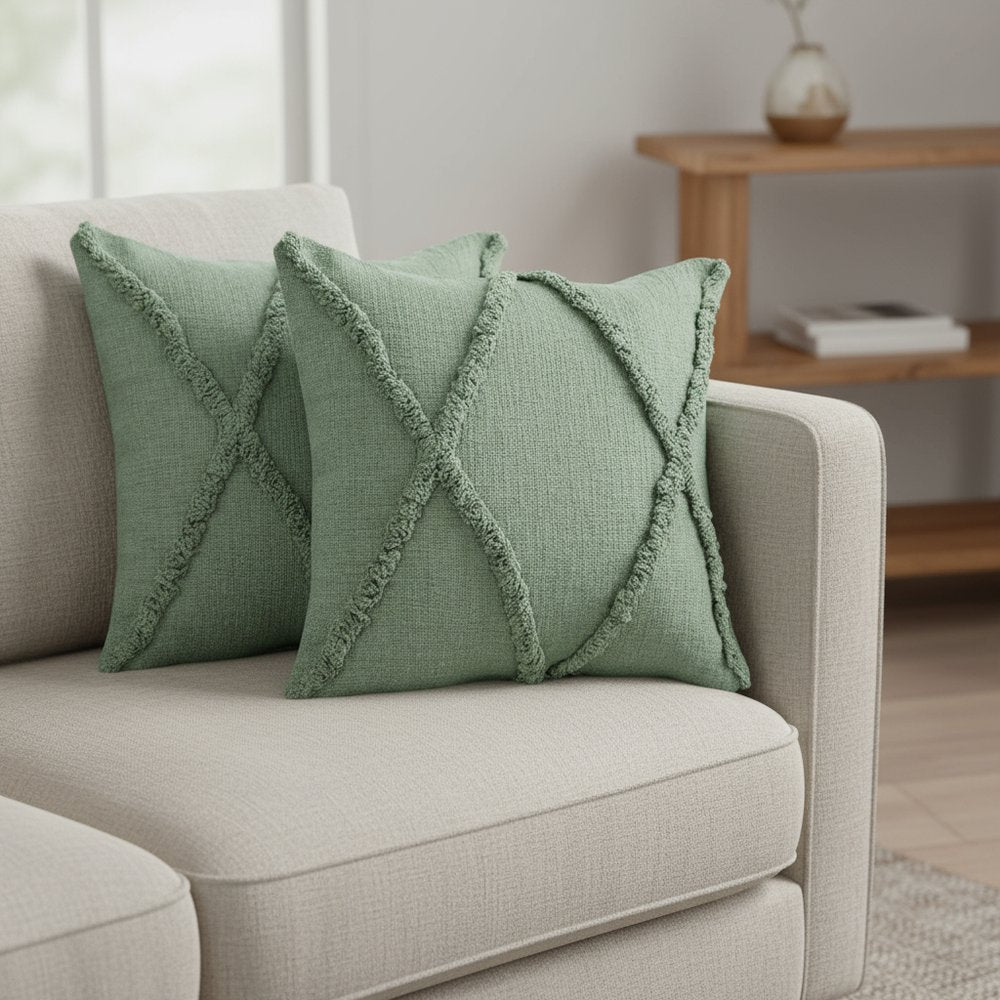 Set of Two 20" Forest Green Geometric Throw Pillows