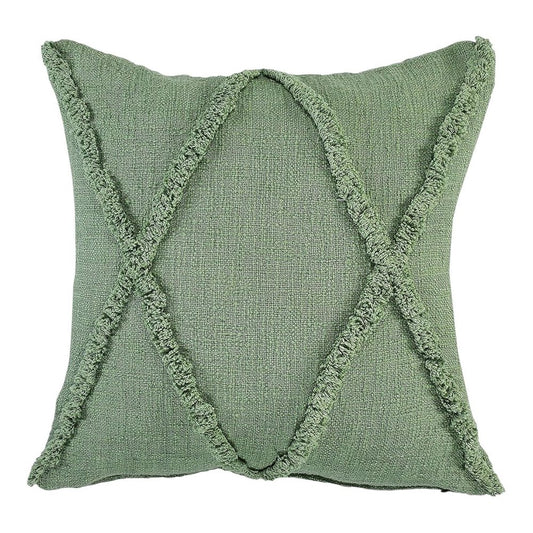 Set of Two 20" Forest Green Geometric Throw Pillows with Tufts
