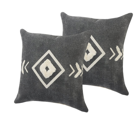 Set of Two 20" Black And White Geometric Cotton Throw Pillows with Texture