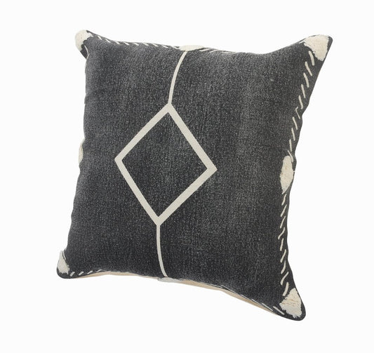 Set of Two 20" Black And Off White Diamond Cotton Throw Pillows