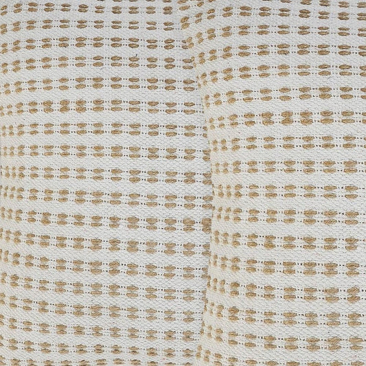 Set of Two 20" Ivory And Natural Striped Cotton And Jute Throw Pillows