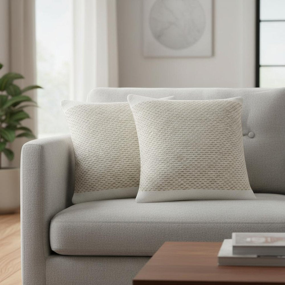 Set of Two 20" Natural Striped Throw Pillows