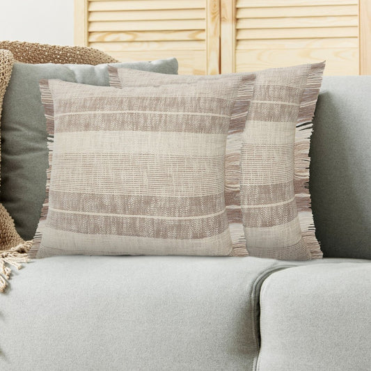 Set of Two 20" Cream Striped Throw Pillows