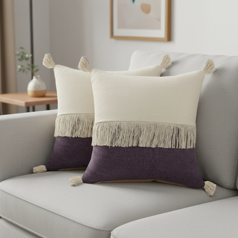 Set of Two 20" Purple Color Block Throw Pillows