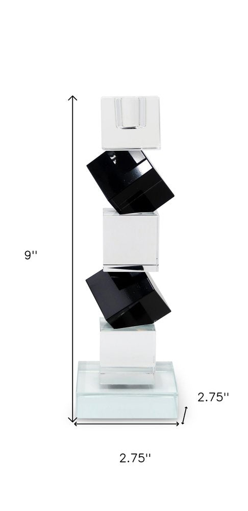 9" Black And Clear Crystal Tabletop Taper Candlestick