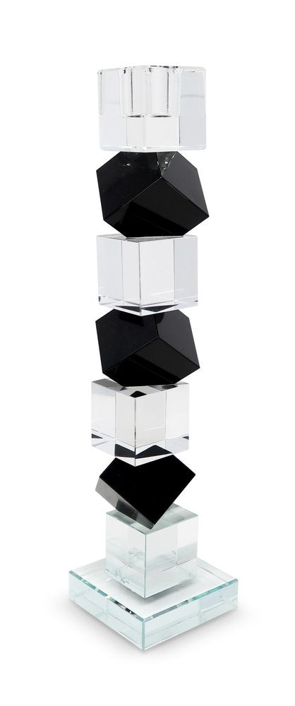 12" Black And Clear Crystal Tabletop Taper Candlestick