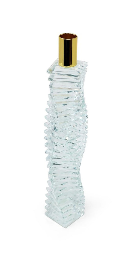 12" Clear And Gold Twisted Crystal Tabletop Taper Candlestick