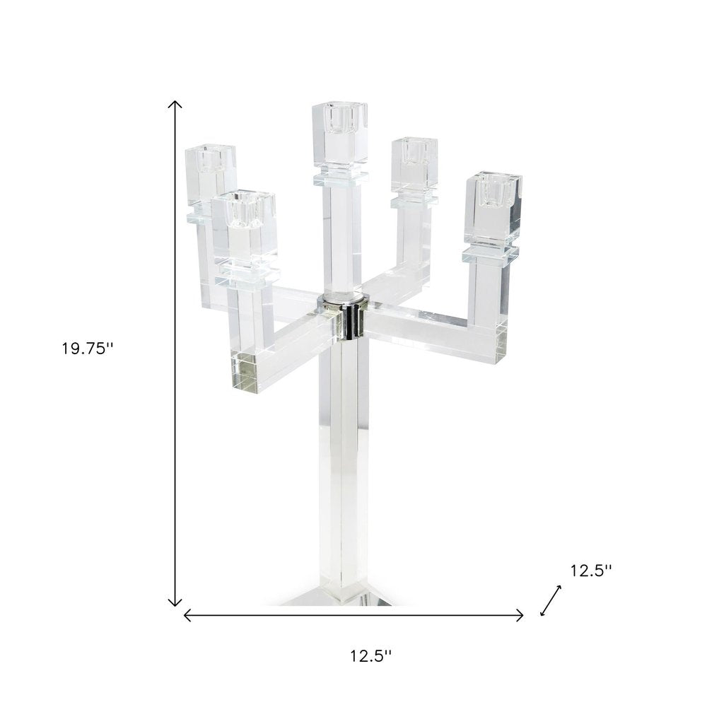 20" Clear Faceted Crystal Tabletop Candelabra Candle Holder