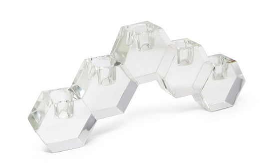 5" Clear Crystal Geometric Tabletop Candelabra Candle Holder