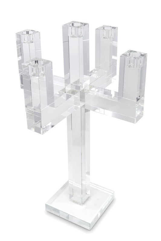 20" Clear Faceted Crystal Tabletop Candelabra Candle Holder