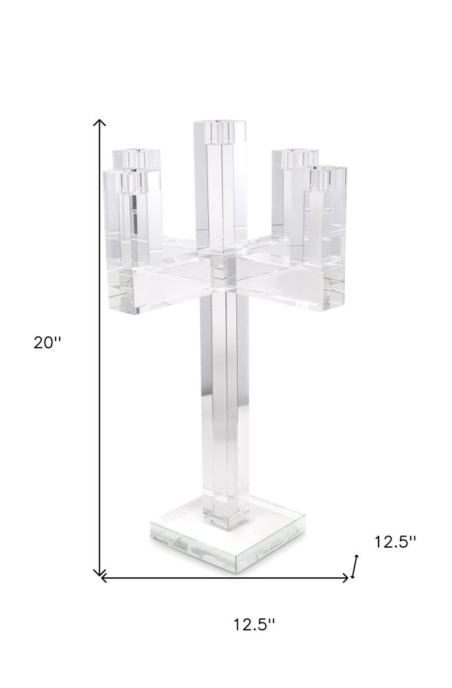 20" Clear Faceted Crystal Tabletop Candelabra Candle Holder