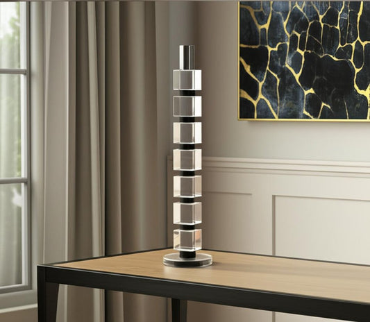 15" Silver Clear And Black Crystal Tabletop Taper Candlestick