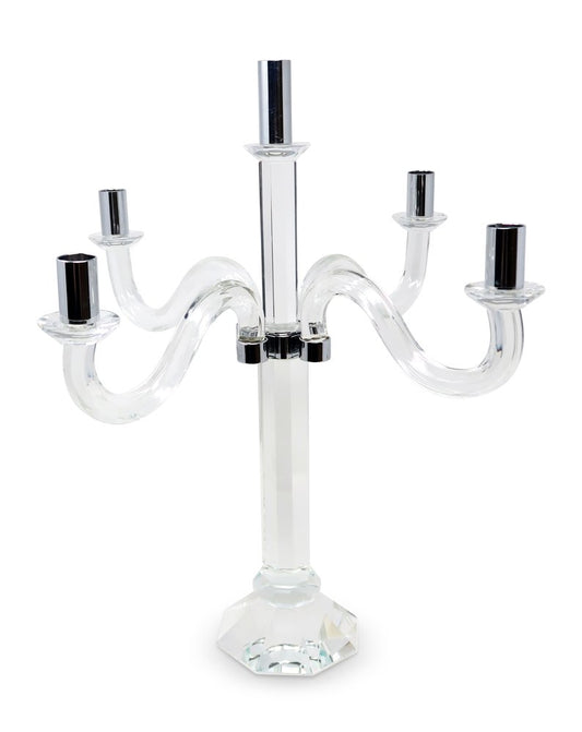 20" Clear And Silver Crystal Tabletop Candelabra Candle Holder