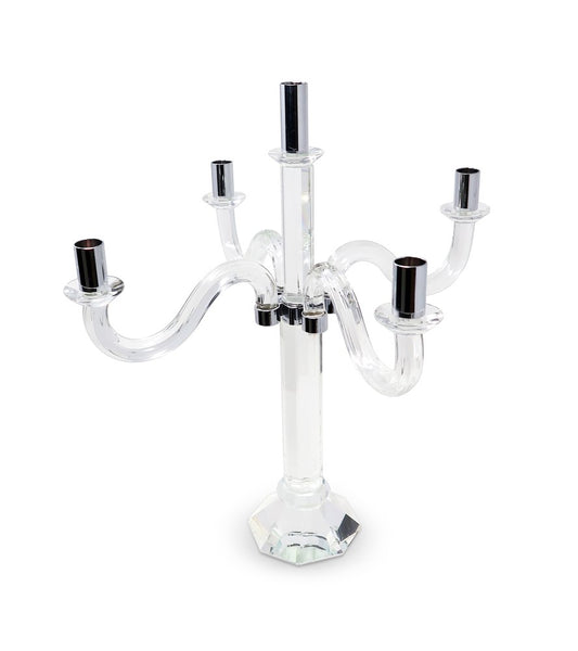 20" Clear And Silver Crystal Tabletop Candelabra Candle Holder