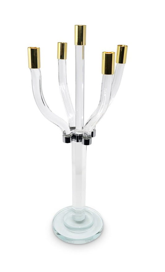 20" Clear Gold And Silver Crystal Tabletop Candelabra Candle Holder
