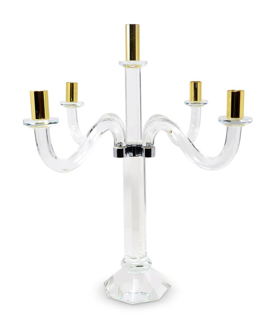 20" Clear Silver And Gold Crystal Tabletop Candelabra Candle Holder