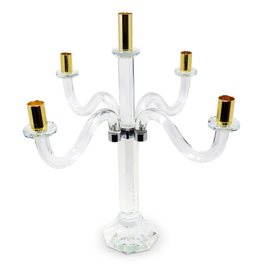 20" Clear Silver And Gold Crystal Tabletop Candelabra Candle Holder
