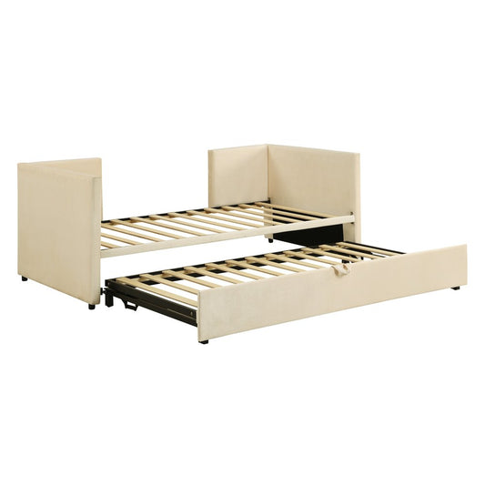 Beige Upholstered Twin Day Bed With Trundle