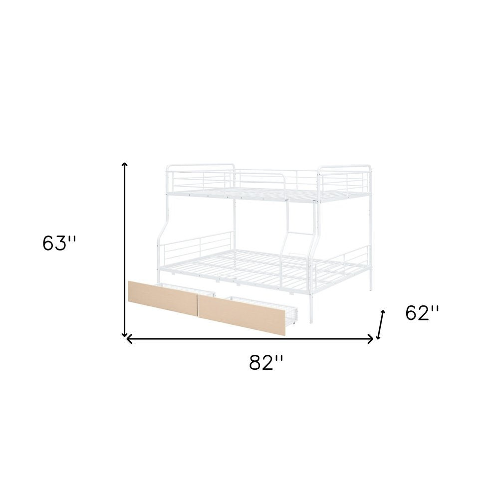 White Full Over Queen Contemporary Metal Bunk Bed With Drawers