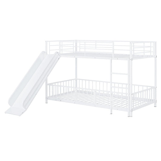 White Twin Over Twin Metal Bunk Bed With Slide