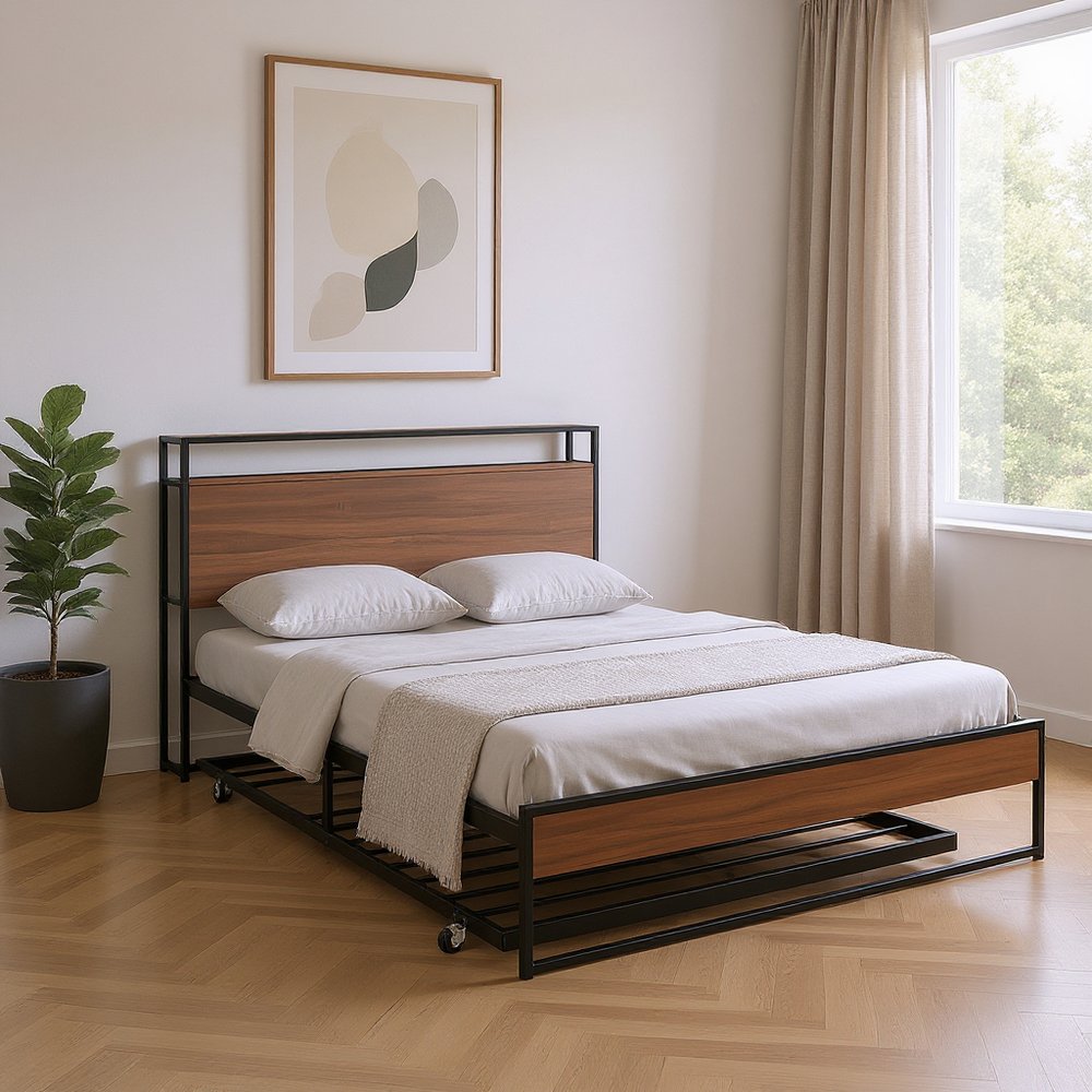 Black Metal Full Bed Frame With Trundle