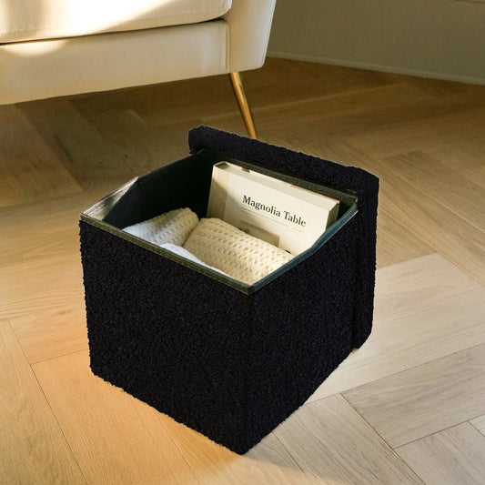 15" Black Boucle Cube Storage Ottoman