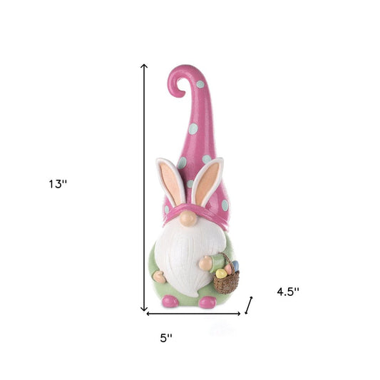13" Pink Resin Standing Gnome Tabletop Sculpture