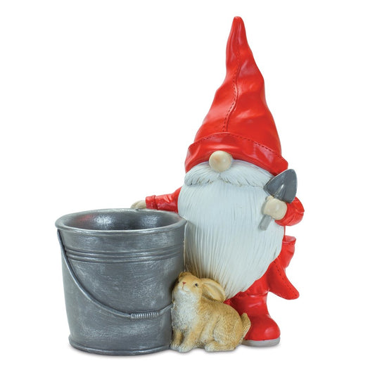 Set of Two Red Polyresin Standing Gnome Tabletop Sculpture