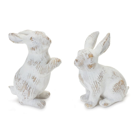 Set of Two White Resin Rabbit Figurines