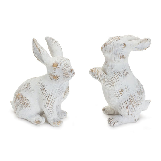 Set of Two White Resin Rabbit Figurines