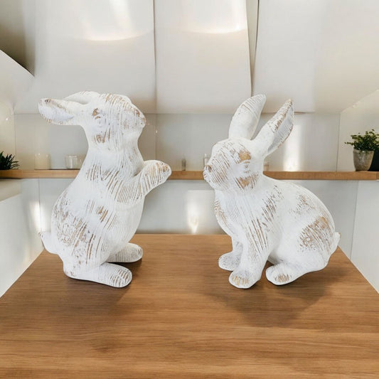 Set of Two White Resin Figurine Tabletop Sculpture