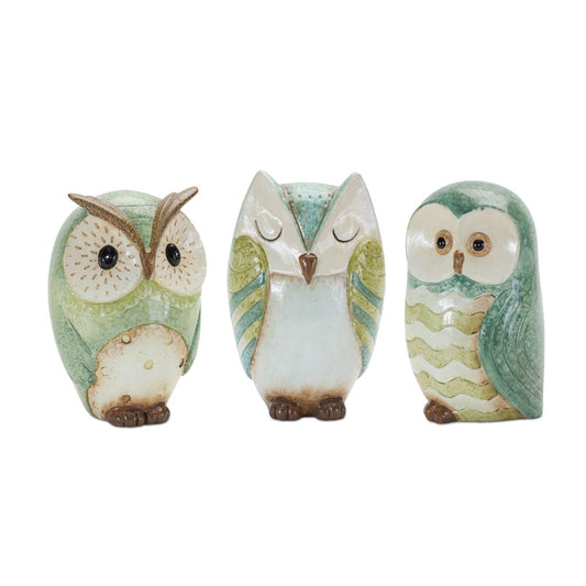 Set of Three Blue Terracotta Figurine Tabletop Sculpture