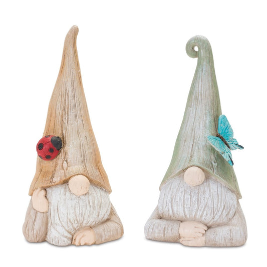 Set of Two Green Ivory And Light Brown Resin Gnome Tabletop Sculptures