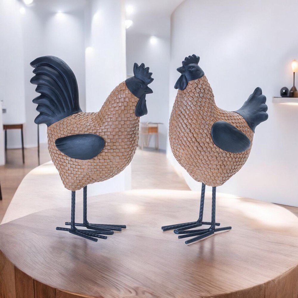 Set of Two Brown Resin Figurine Tabletop Sculpture