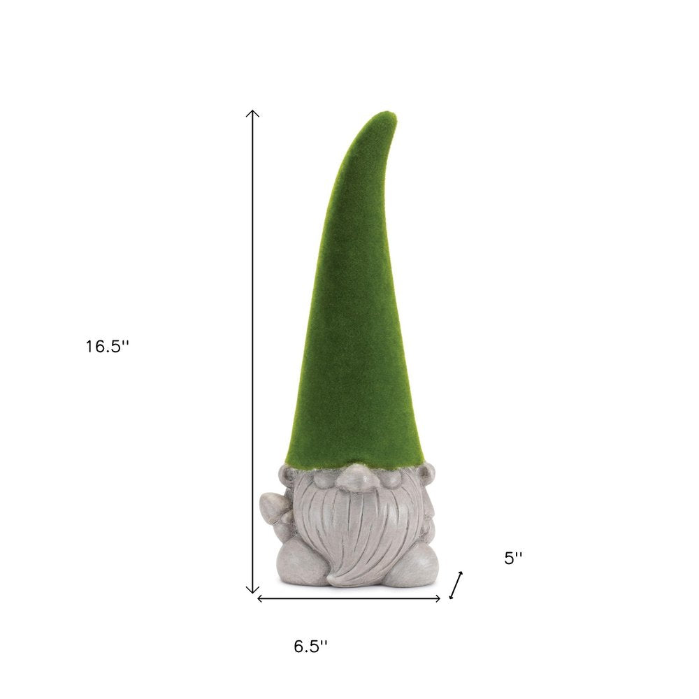 Set of Two Green Terracotta Standing Gnome Tabletop Sculpture