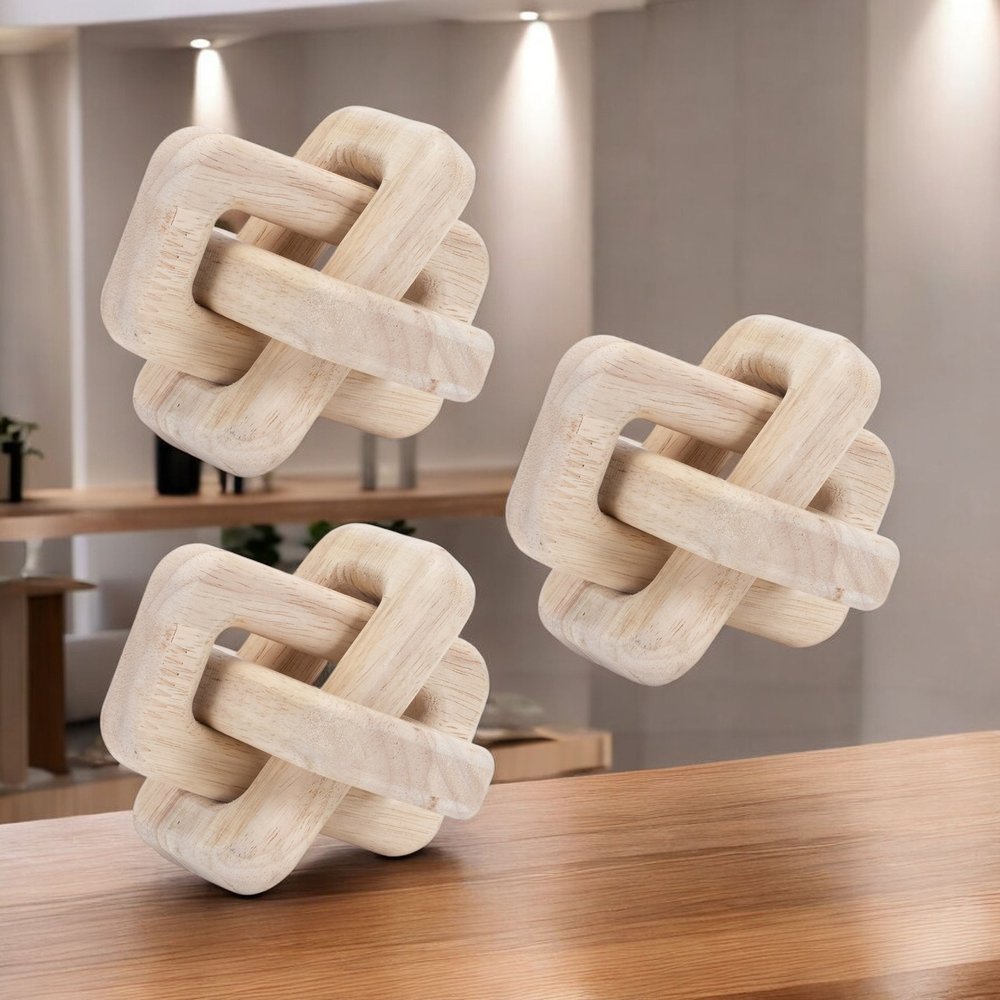 Set of Three Beige Wood Tabletop Sculpture