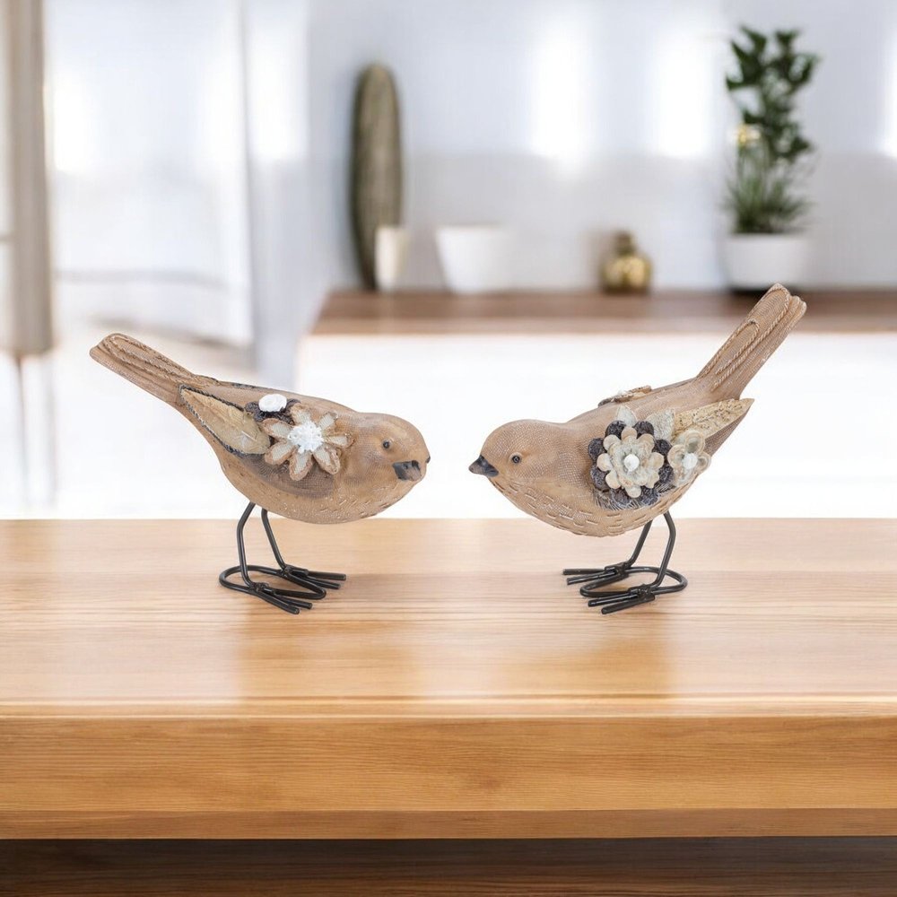 Set of Two Beige Polyresin Figurine Tabletop Sculpture