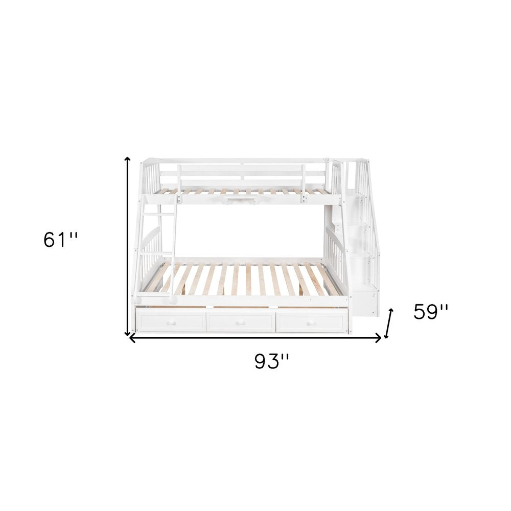 White Twin Over Full Wood Bunk Bed With Stairs And Drawers And Storage